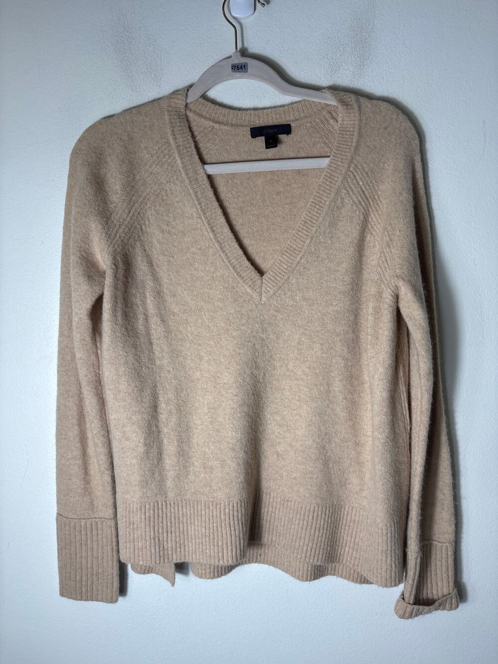 J. Crew Tan Long Sleeve V-Neck Knit Sweater Sz S